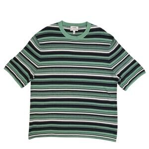 COS Mens XL Fine Gauge Knit T Shirt Green Black White Striped Relaxed Cotton